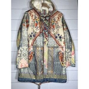 Johnny Was Large Thai Anorak Faux Sherpa Fur Lining Long Coat Jacket